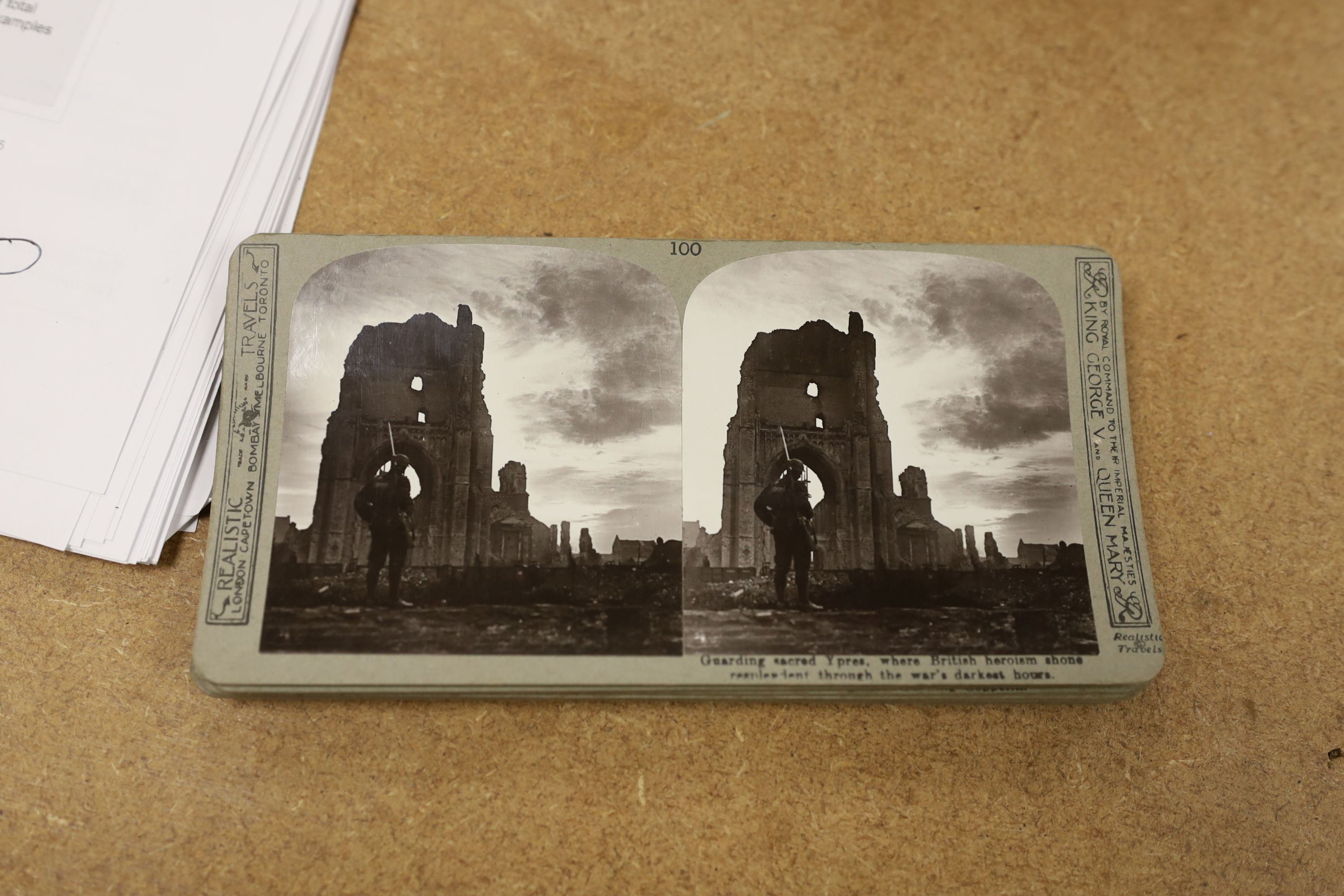 A set of The Great War stereoscopic slides, in case, and a viewer, 31 cms long.